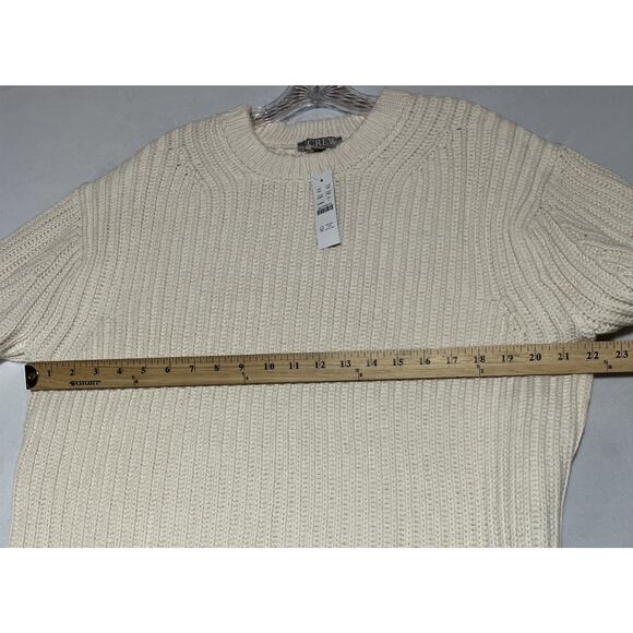 J Crew Heritage Cotton Fisherman Crewneck Sweater Womens L Natural Cream Cropped - Picture 6 of 10